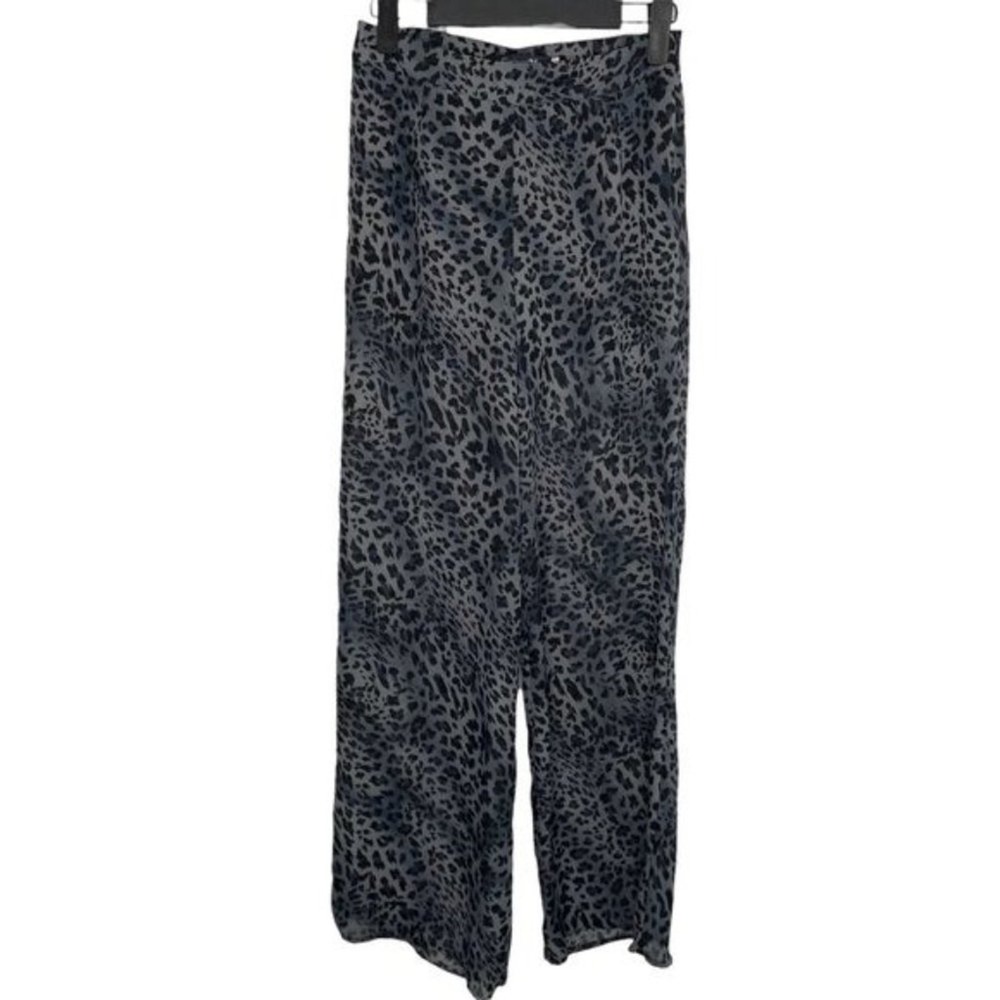 Forever 21 Gray Leopard Print Wide Leg Pants High Rise Side Zip XS